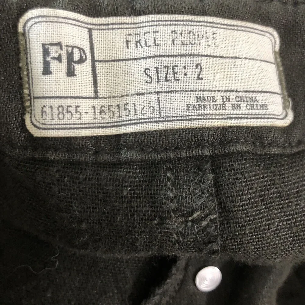 Free People Pants Womens 2 Green Olive Linen Blend Button Fly Lagenlook